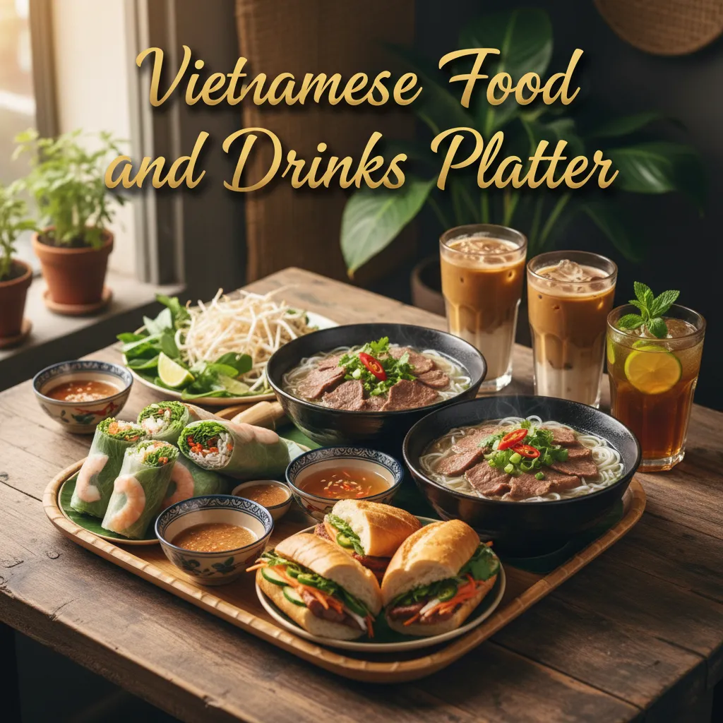 Vietnamese food and drinks platter